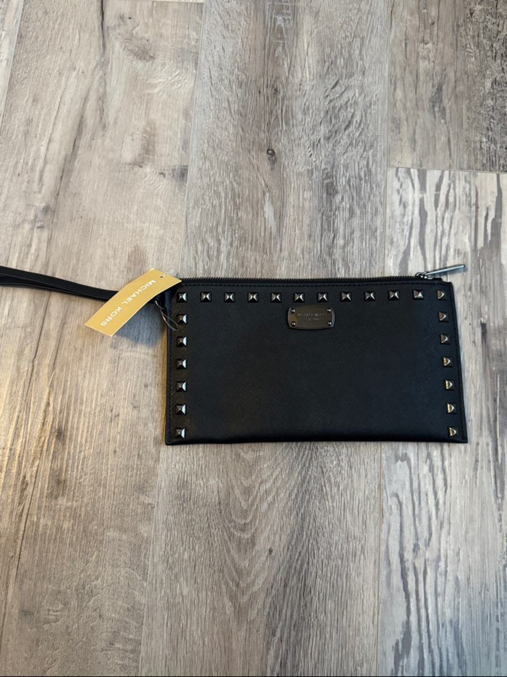 Michael Kors Black Studded Leather Wristlet